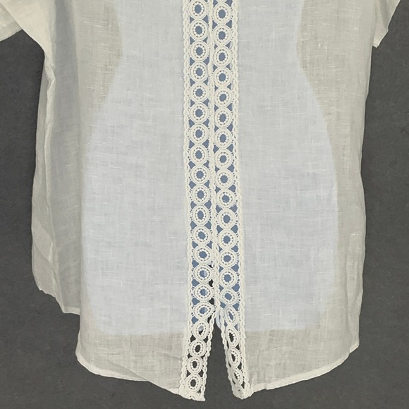 Terzo Millennio Italy 100% Linen‎ White Top Crochet Back Womens Sz L Sustainable - Picture 7 of 10